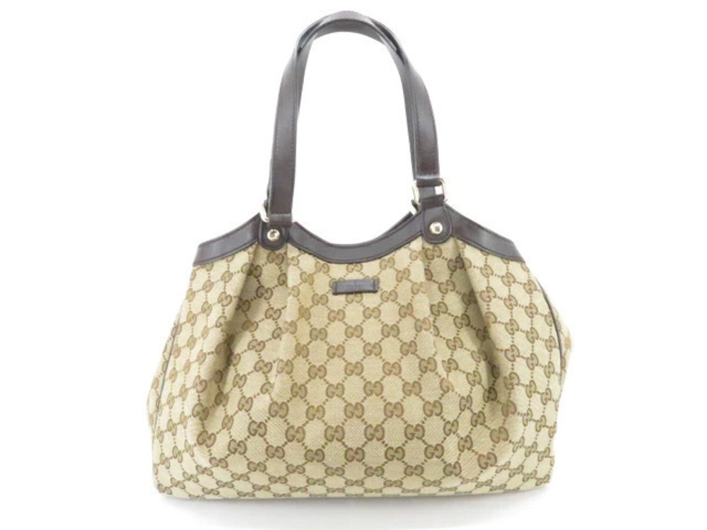 Gucci Tote Bag Canvas Calfskin Beige Cream